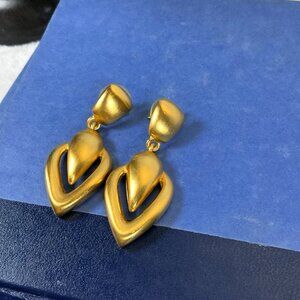 Vintage Anne Klein Earrings Door Knocker Signed Pierced Gold Tone 90's Runway AK
